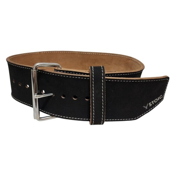 Stoic Powerlifting Belt Black Leather Large 6 Mm Single Prong 4 in Wide - Picture 1 of 9